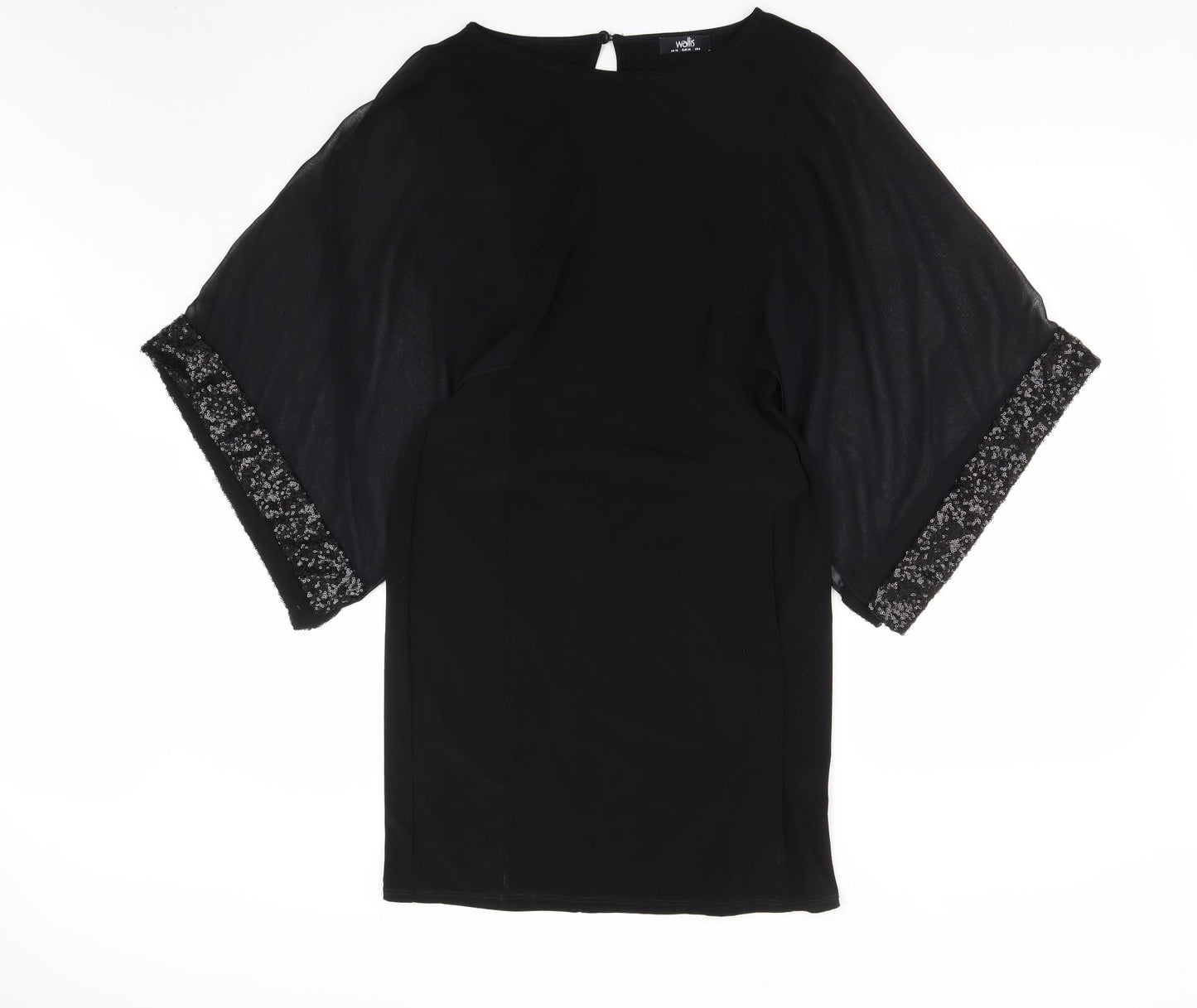 Wallis Womens Black  Polyester Pencil Dress  Size 10  Round Neck Button