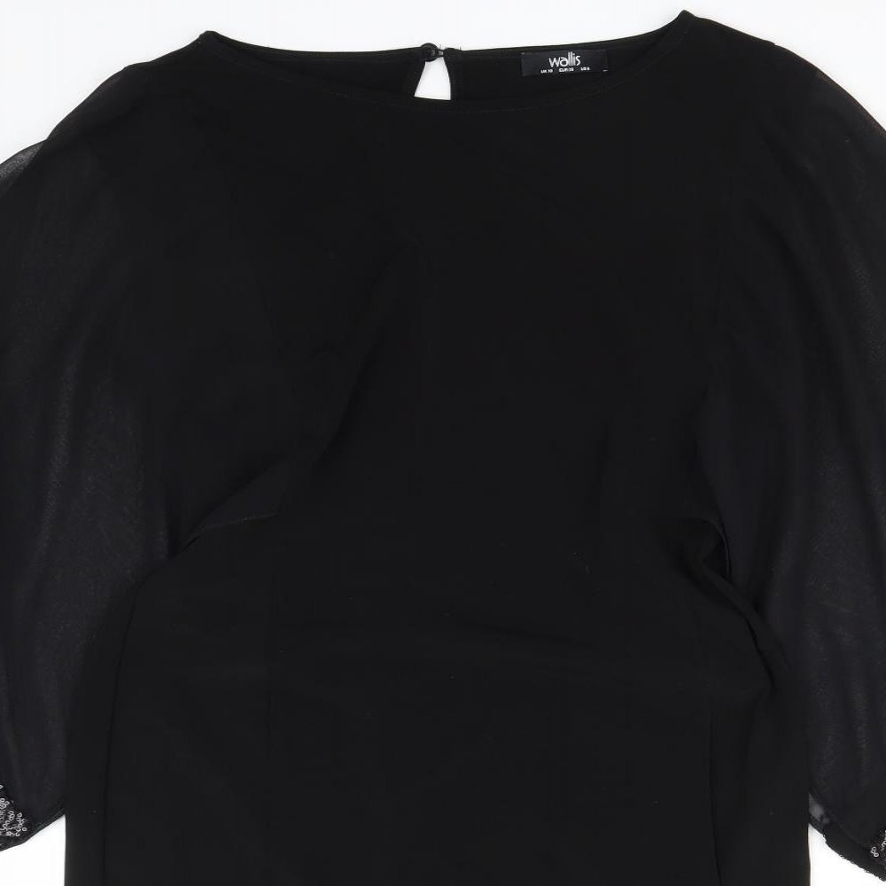 Wallis Womens Black  Polyester Pencil Dress  Size 10  Round Neck Button