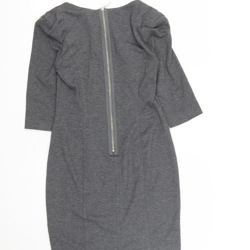 Marks and Spencer Womens Grey  Polyester A-Line  Size 12  Square Neck Zip - Shoulder Pads
