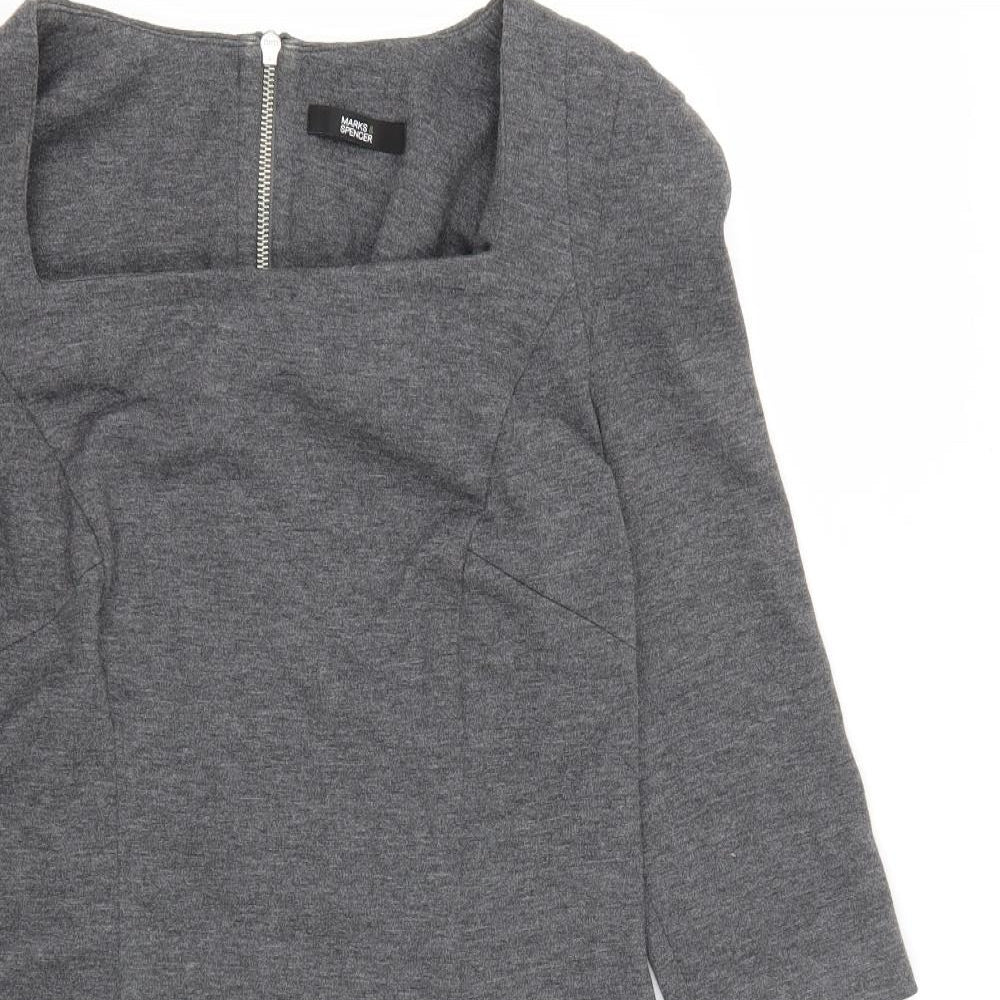 Marks and Spencer Womens Grey  Polyester A-Line  Size 12  Square Neck Zip - Shoulder Pads