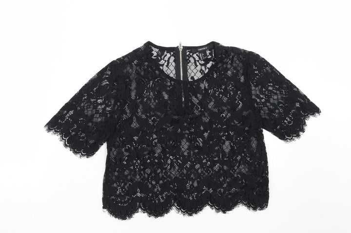 FOREVER 21 Womens Black Polyester Cropped Blouse Size S Round Neck