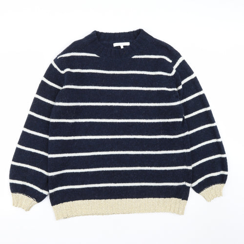 NEXT Womens Blue Round Neck Striped Acrylic Pullover Jumper Size M