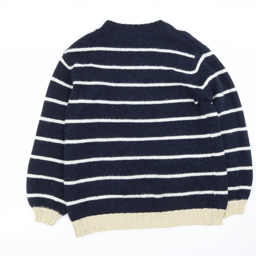 NEXT Womens Blue Round Neck Striped Acrylic Pullover Jumper Size M