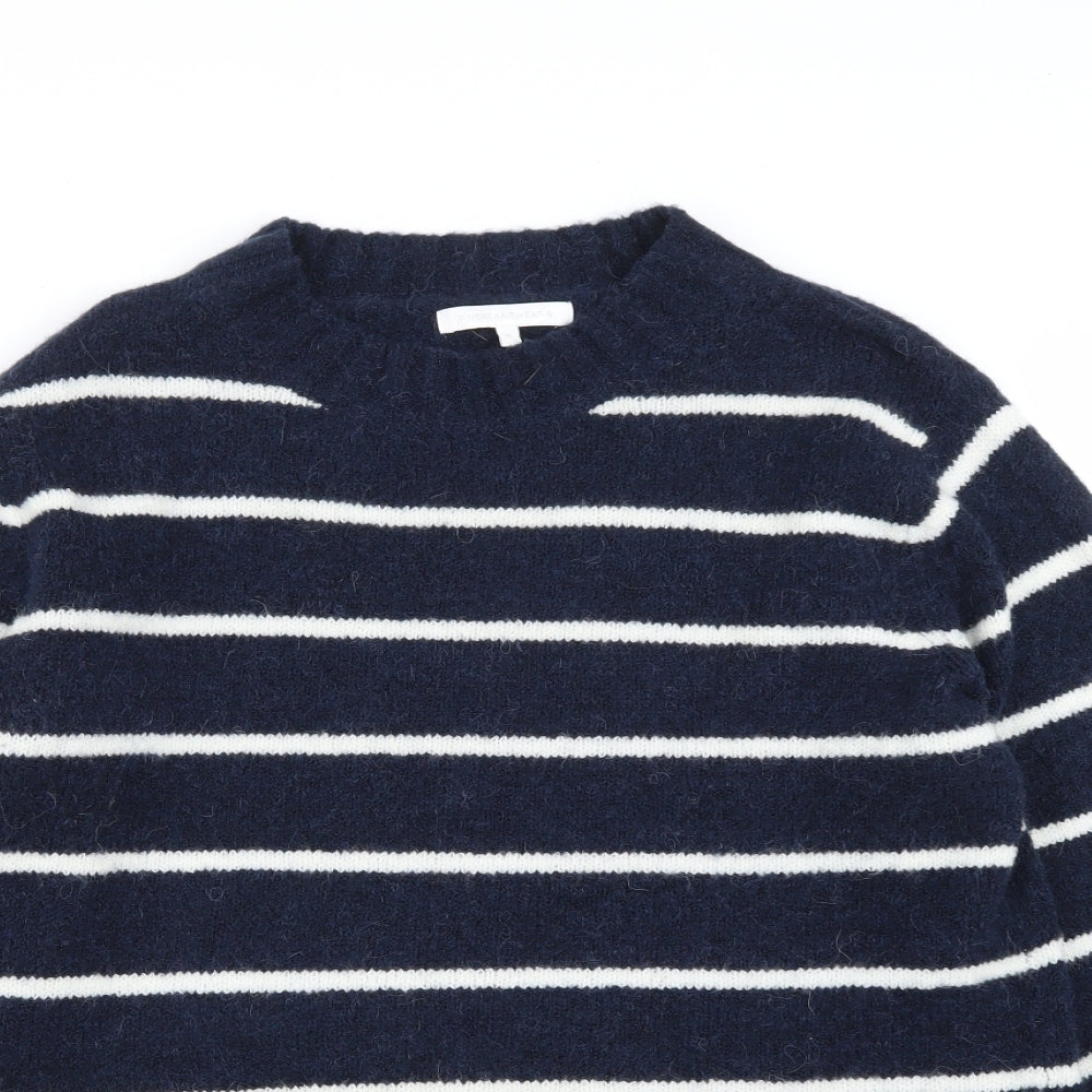 NEXT Womens Blue Round Neck Striped Acrylic Pullover Jumper Size M