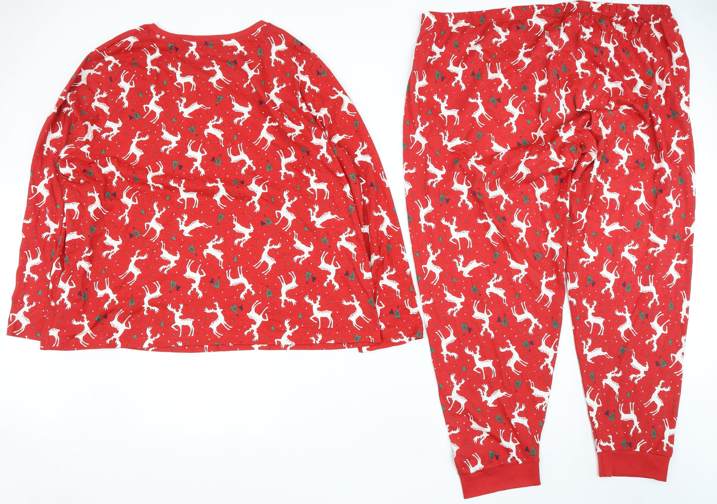 Primark Womens Red Solid Cotton Top Pyjama Set Size 2XL   - Christmas Pyjama set