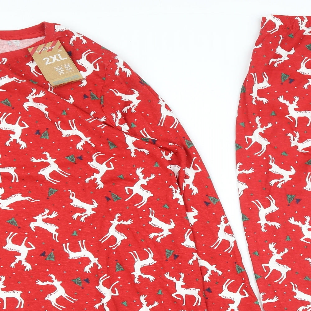 Primark Womens Red Solid Cotton Top Pyjama Set Size 2XL   - Christmas Pyjama set