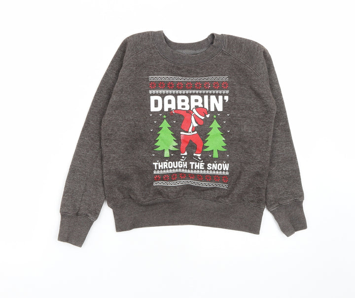 Malaika Boys Grey  Cotton Pullover Sweatshirt Size 7-8 Years   - Father Christmas print