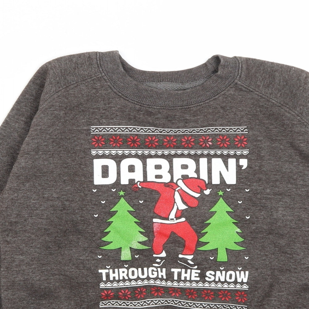 Malaika Boys Grey  Cotton Pullover Sweatshirt Size 7-8 Years   - Father Christmas print
