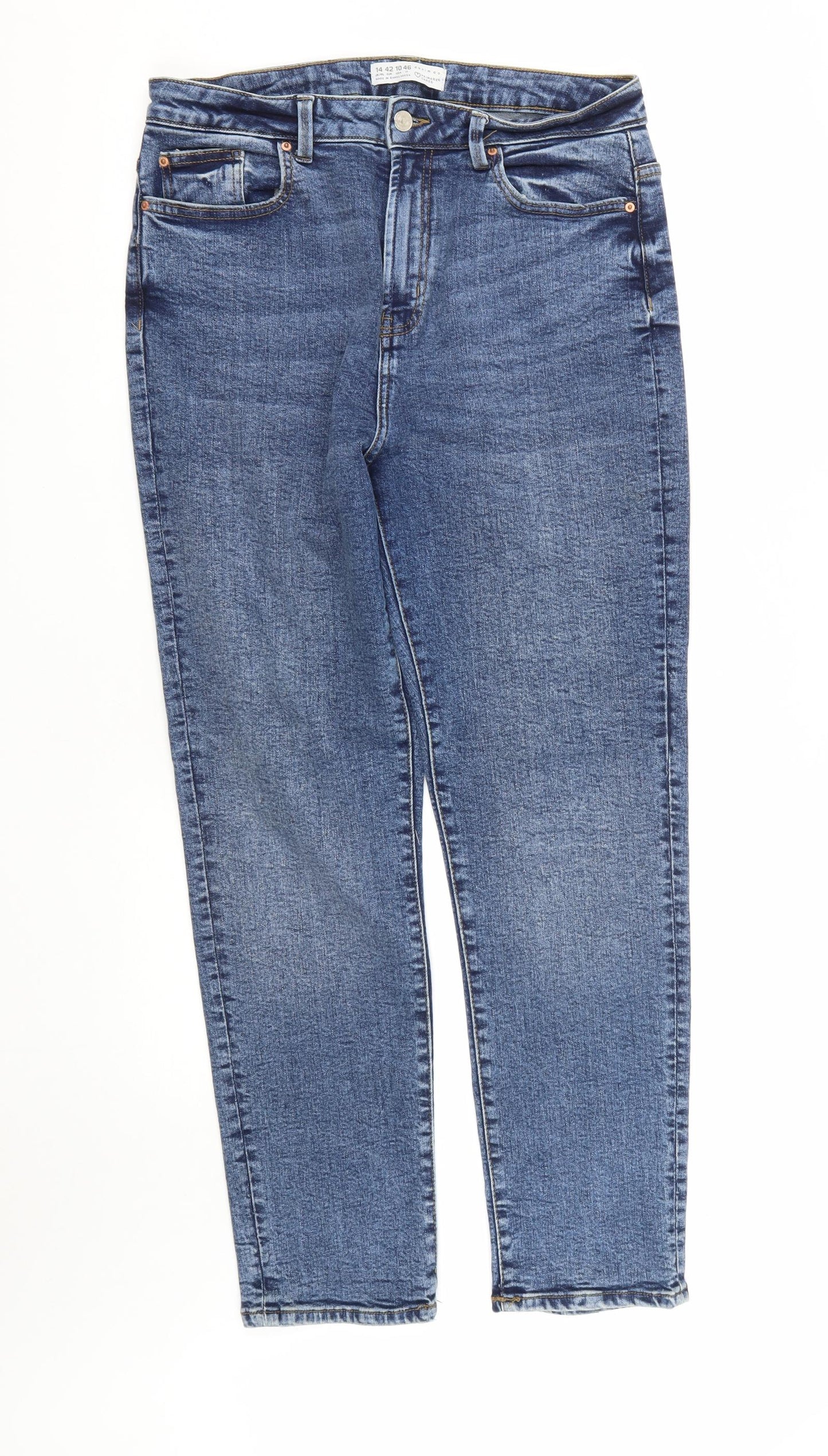Denim & Co. Womens Blue  Cotton Straight Jeans Size 14 L30 in Regular Zip