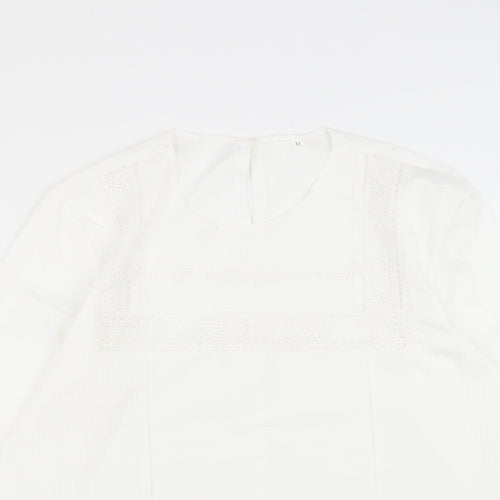 Preworn Womens White  Polyester Basic Blouse Size M Roll Neck