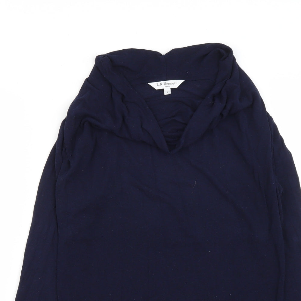 L.K. Bennett Womens Blue  Viscose Basic T-Shirt Size S Cowl Neck