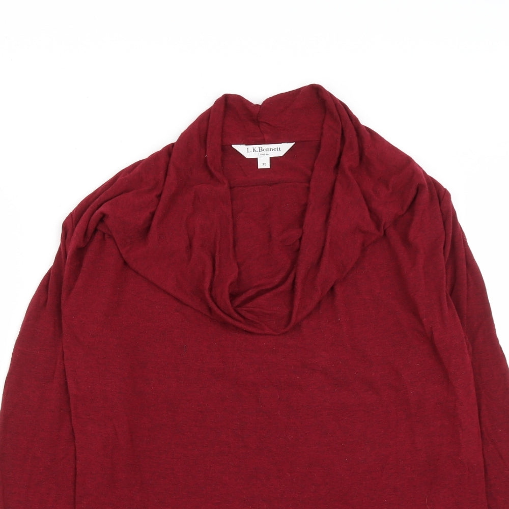 L.K. Bennett Womens Red  Viscose Basic T-Shirt Size M Cowl Neck