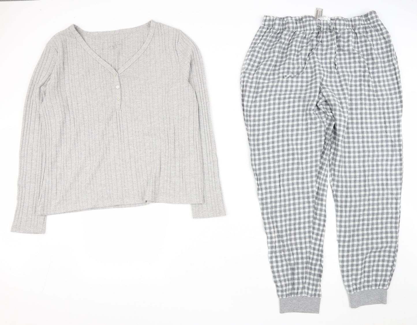 Primark Womens Grey Check Polyester Top Pyjama Set Size XL  Drawstring