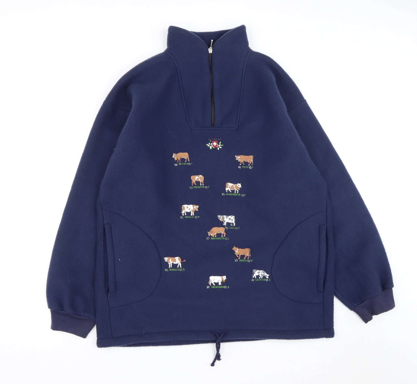 Preworn Womens Blue  Polyester Pullover Sweatshirt Size XL  Zip - Cow Print