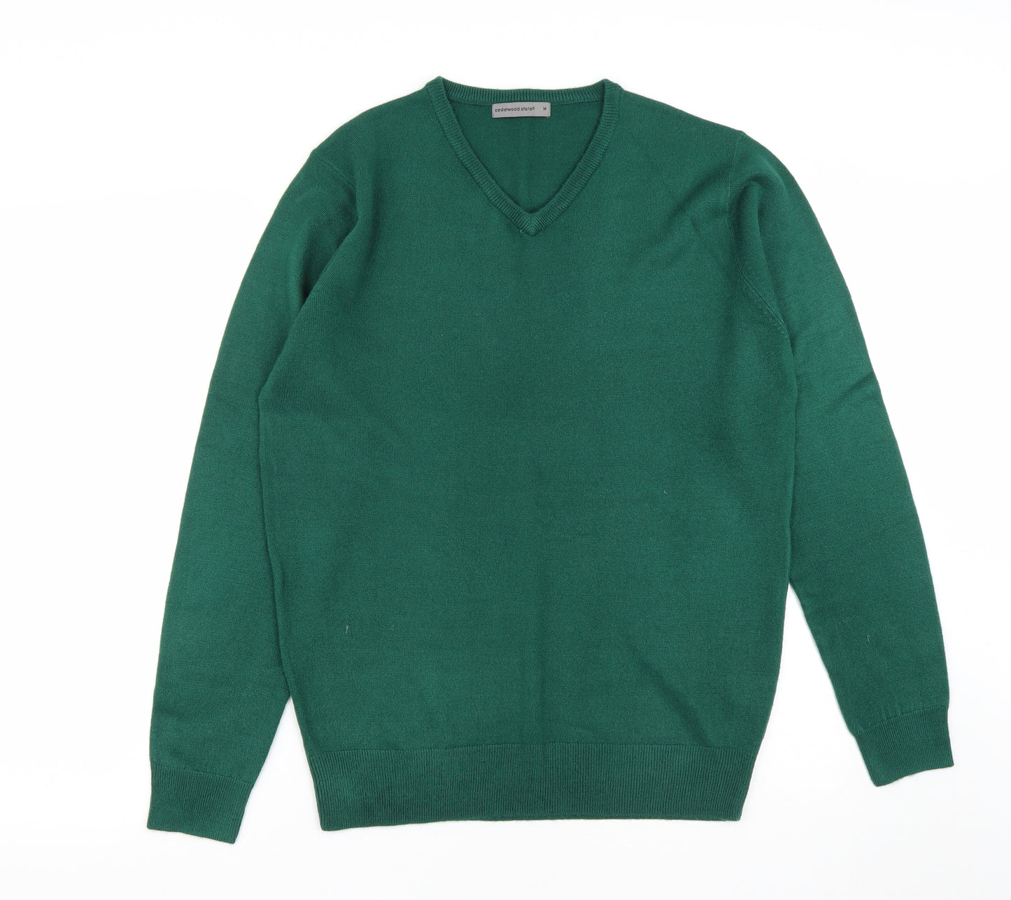 Cedar Wood State Mens Green V-Neck  Acrylic Pullover Jumper Size M
