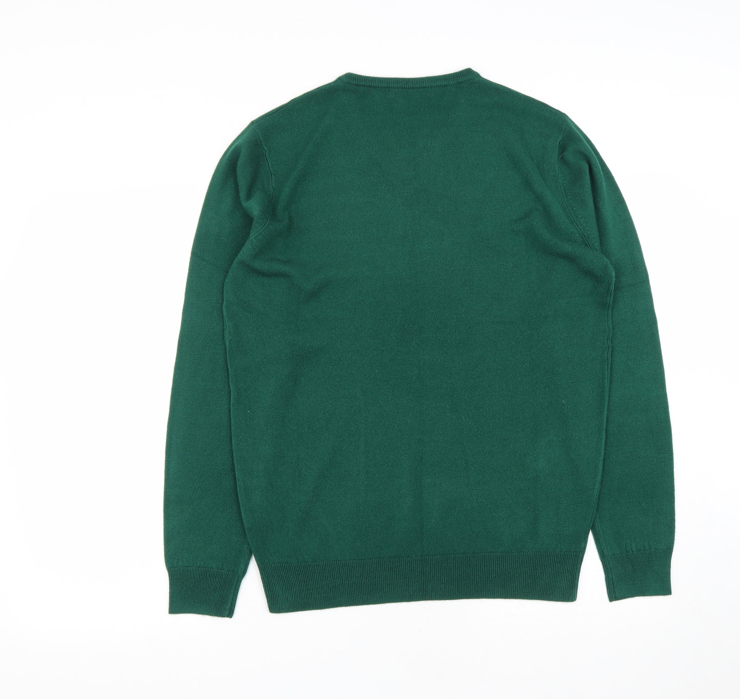 Cedar Wood State Mens Green V-Neck  Acrylic Pullover Jumper Size M