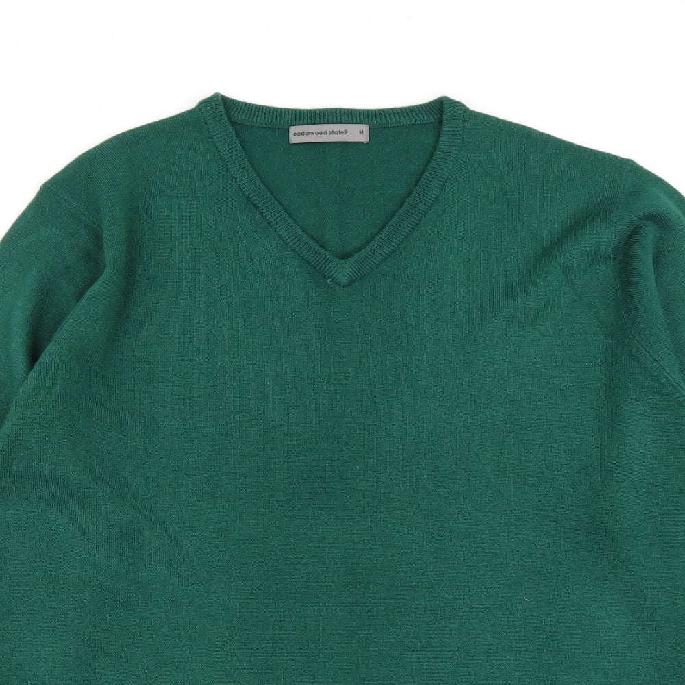Cedar Wood State Mens Green V-Neck  Acrylic Pullover Jumper Size M