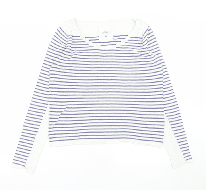 H&M Womens White Scoop Neck Striped Cotton Pullover Jumper Size M