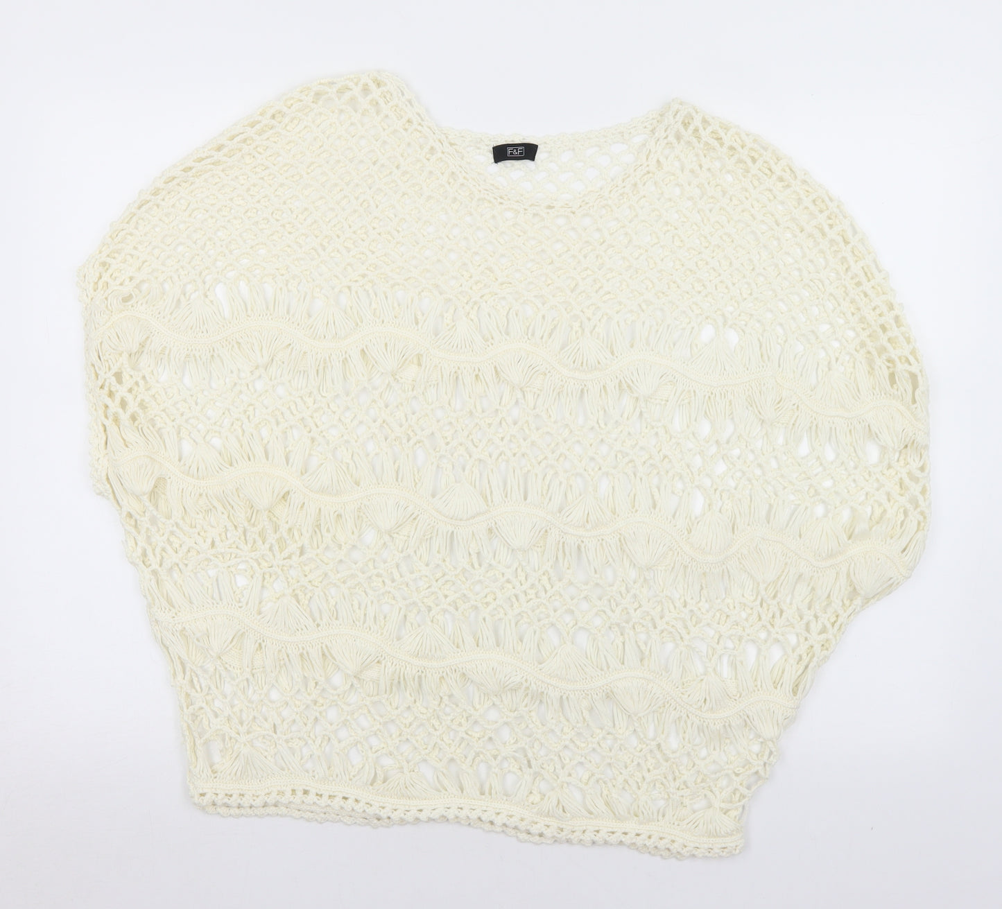 F&F Womens White Round Neck  Acrylic Pullover Jumper Size M