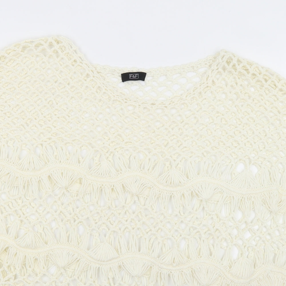 F&F Womens White Round Neck  Acrylic Pullover Jumper Size M