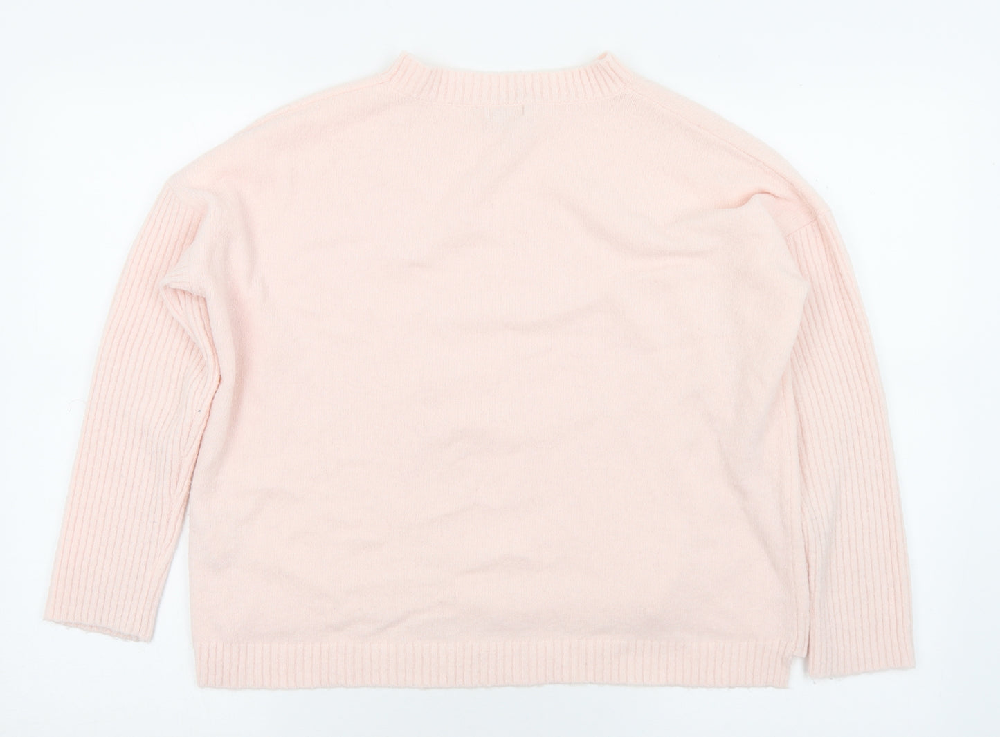 River Island Girls Pink Mock Neck  Acrylic Pullover Jumper Size 11-12 Years   - Snowflake Sequins