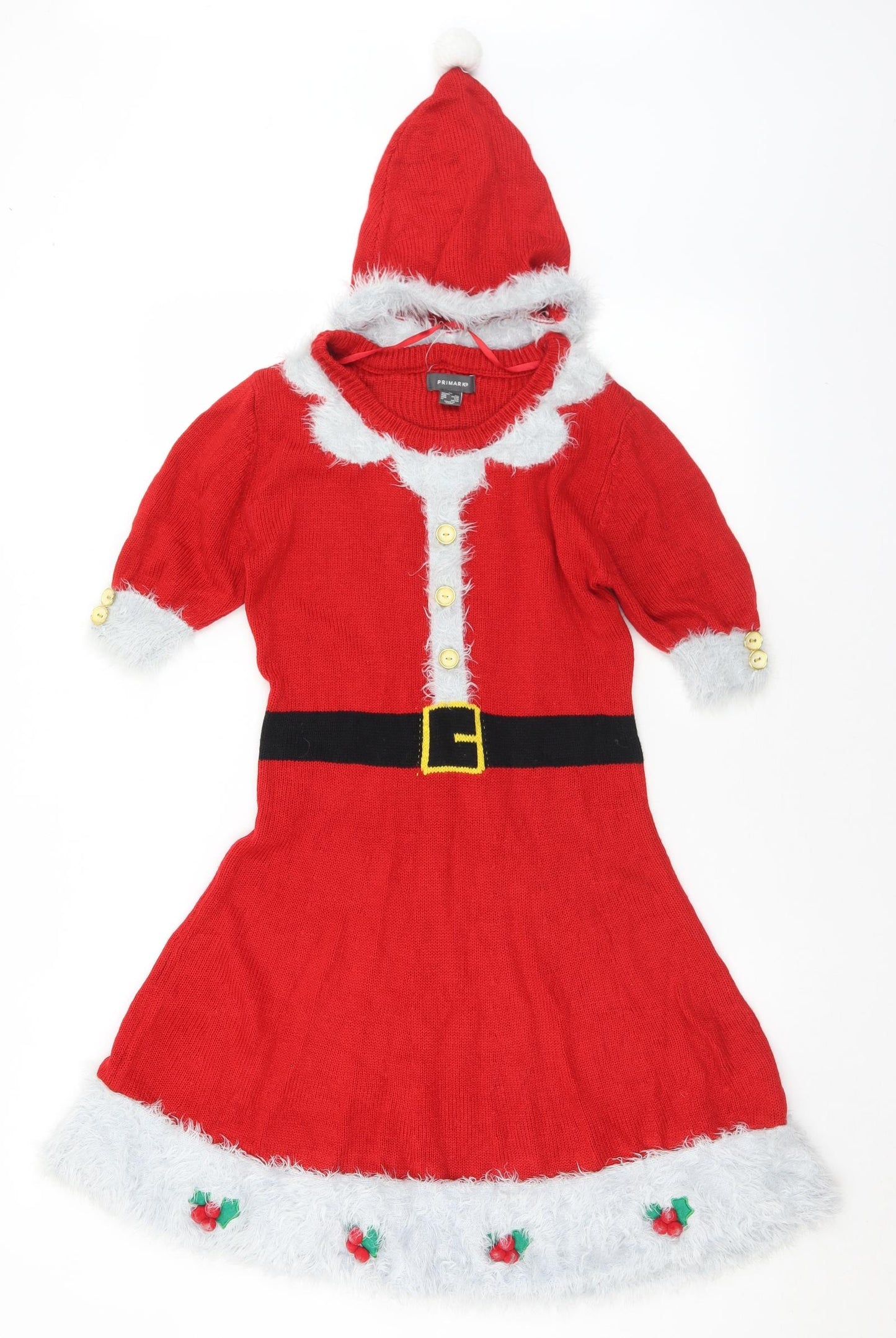 Primark Womens Red  Acrylic Jumper Dress  Size 6  Crew Neck  - 6-8 Christmas