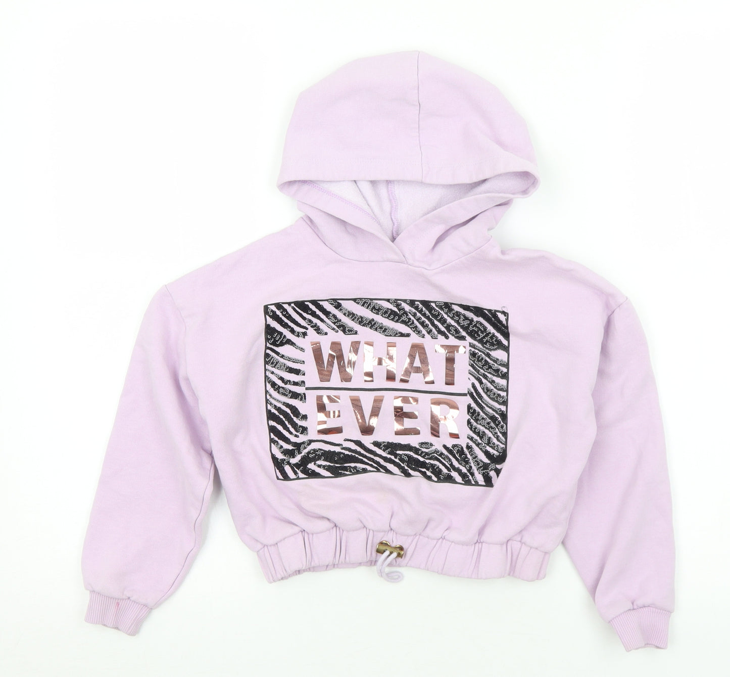 River Island Girls Purple  Cotton Pullover Hoodie Size 7-8 Years   - Whatever. Cropped