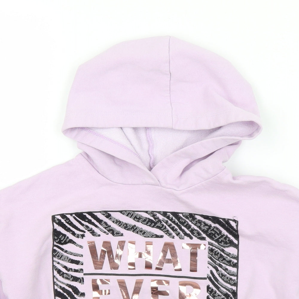 River Island Girls Purple  Cotton Pullover Hoodie Size 7-8 Years   - Whatever. Cropped