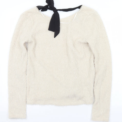 VERO MODA Womens Ivory V-Neck  Polyester Pullover Jumper Size L
