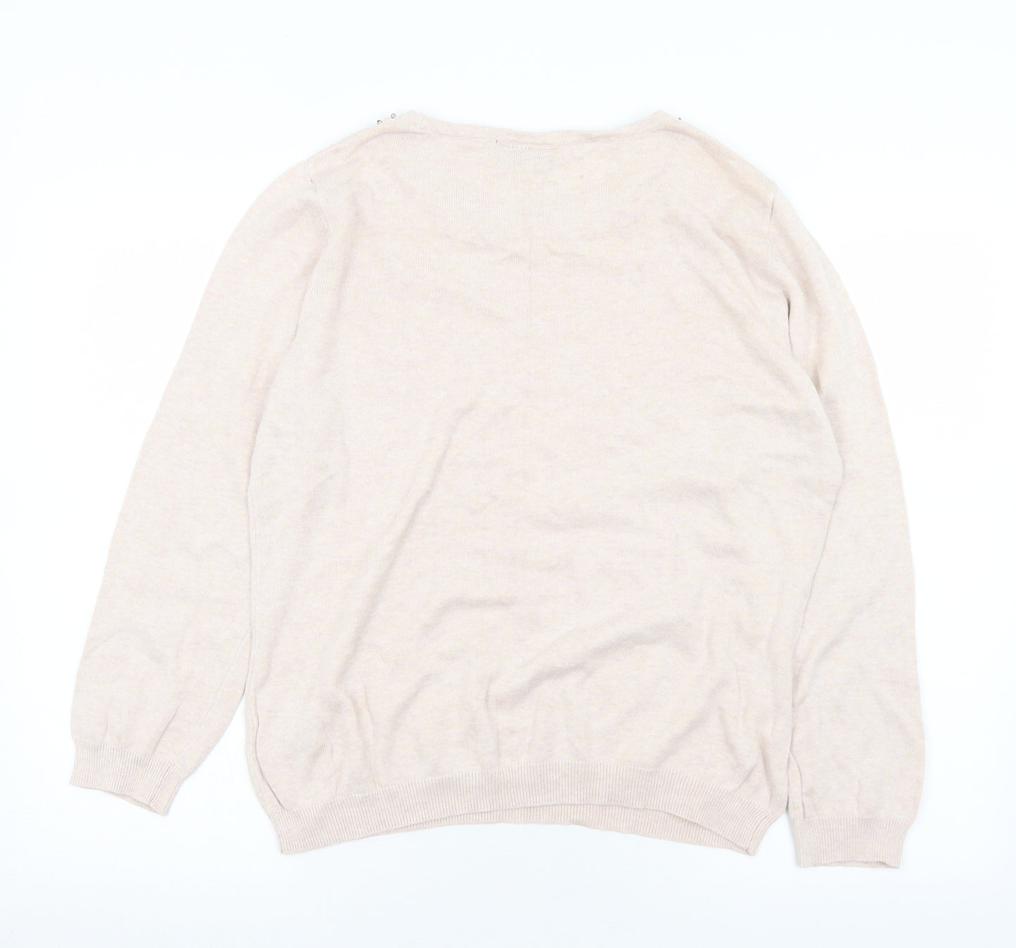 Wallis Womens Pink Round Neck  Cotton Pullover Jumper Size L   - Bead detail, small number of beads missing