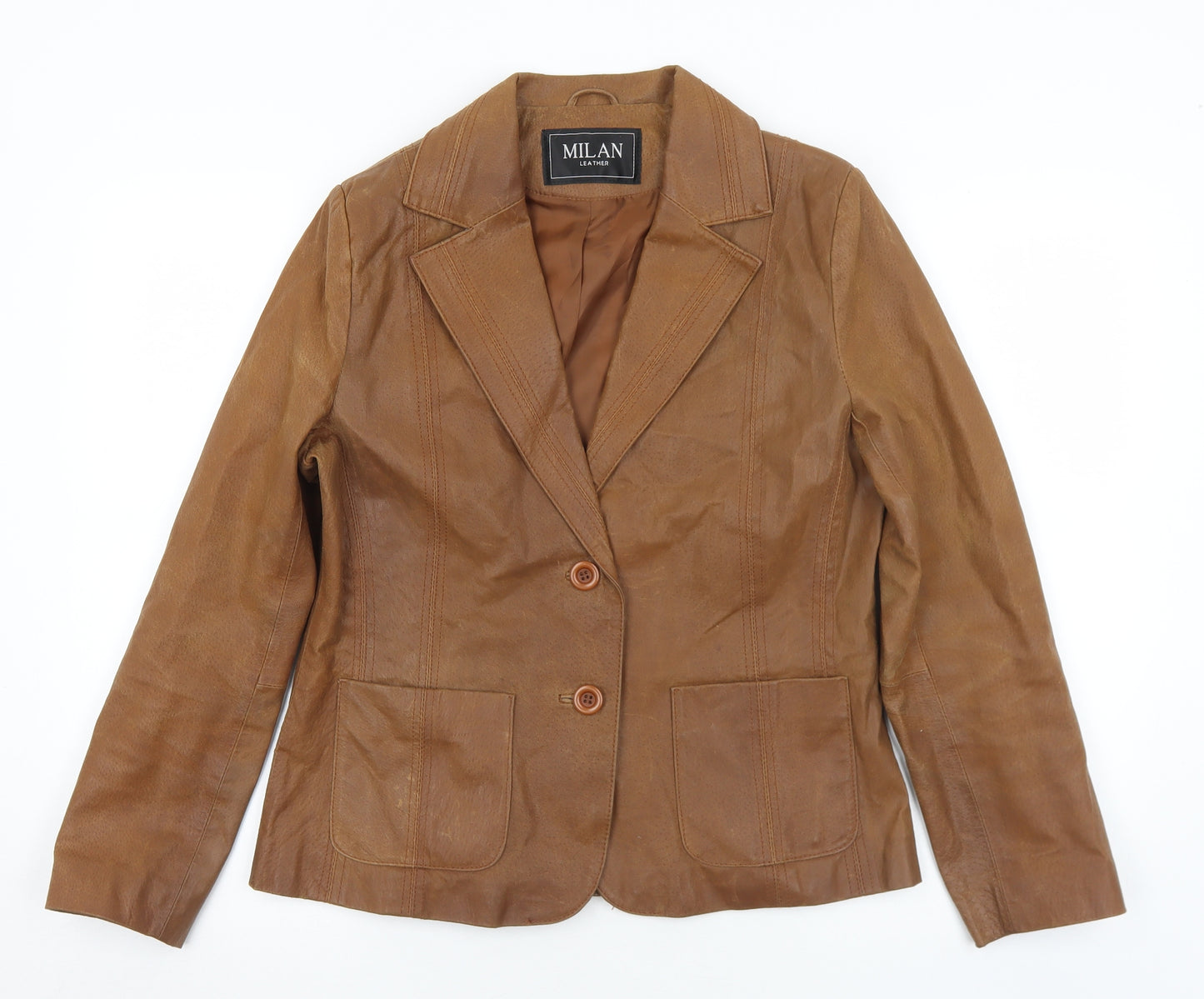 Milan Leather Womens Brown   Biker Jacket Size 14  Button