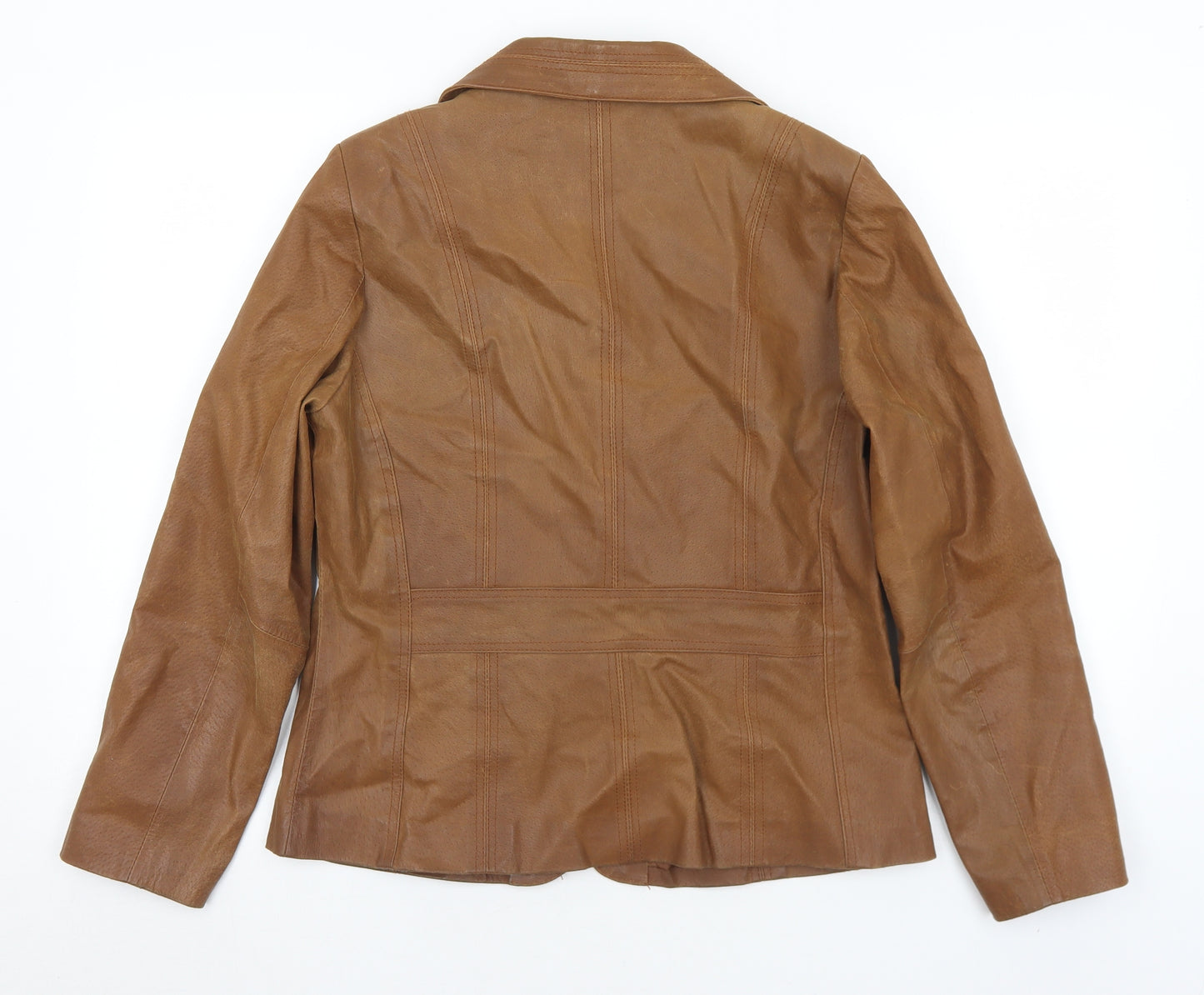 Milan Leather Womens Brown   Biker Jacket Size 14  Button