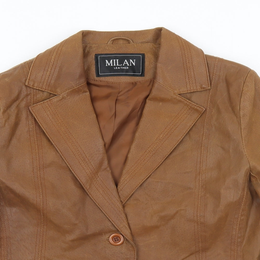 Milan Leather Womens Brown   Biker Jacket Size 14  Button