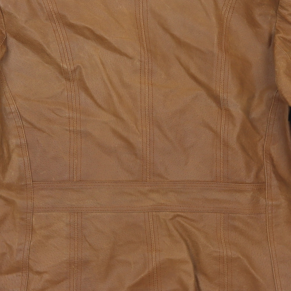 Milan Leather Womens Brown   Biker Jacket Size 14  Button