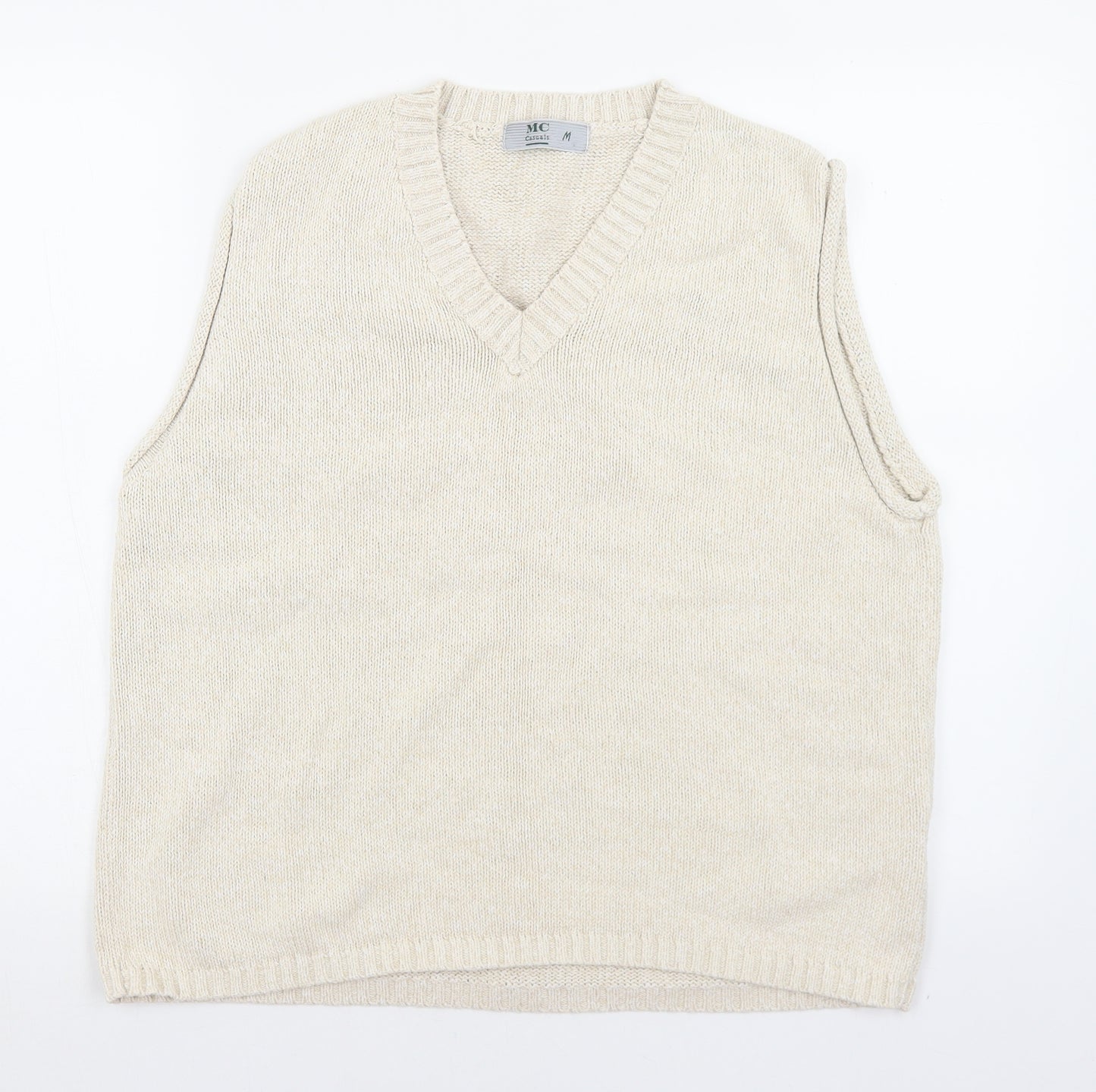 MC Casuals Mens Ivory V-Neck  Ramie Vest Jumper Size M