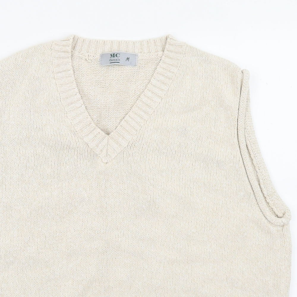 MC Casuals Mens Ivory V-Neck  Ramie Vest Jumper Size M