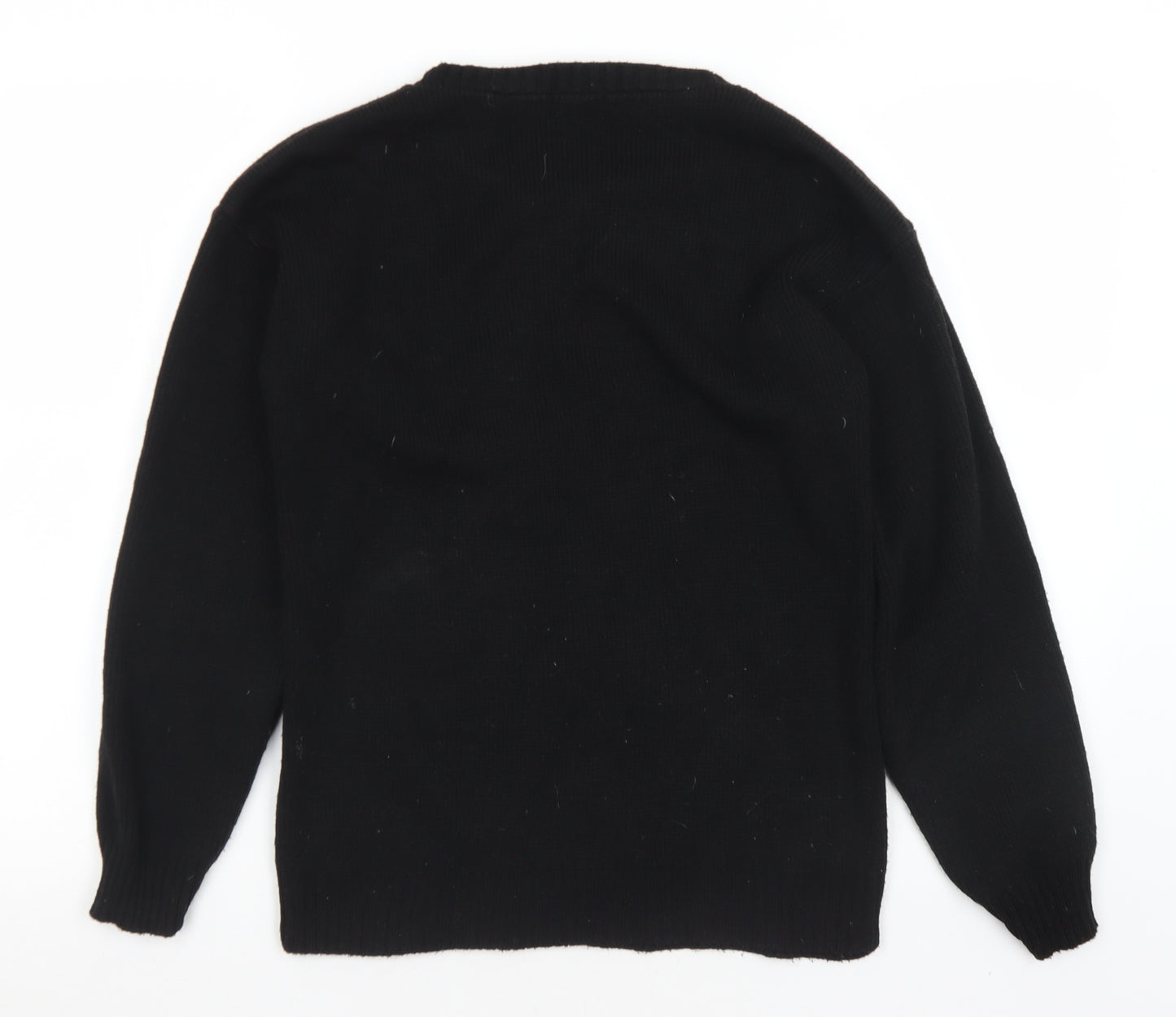 Boohoo Womens Black Crew Neck  Acrylic Pullover Jumper Size S   - Christmas. S/M