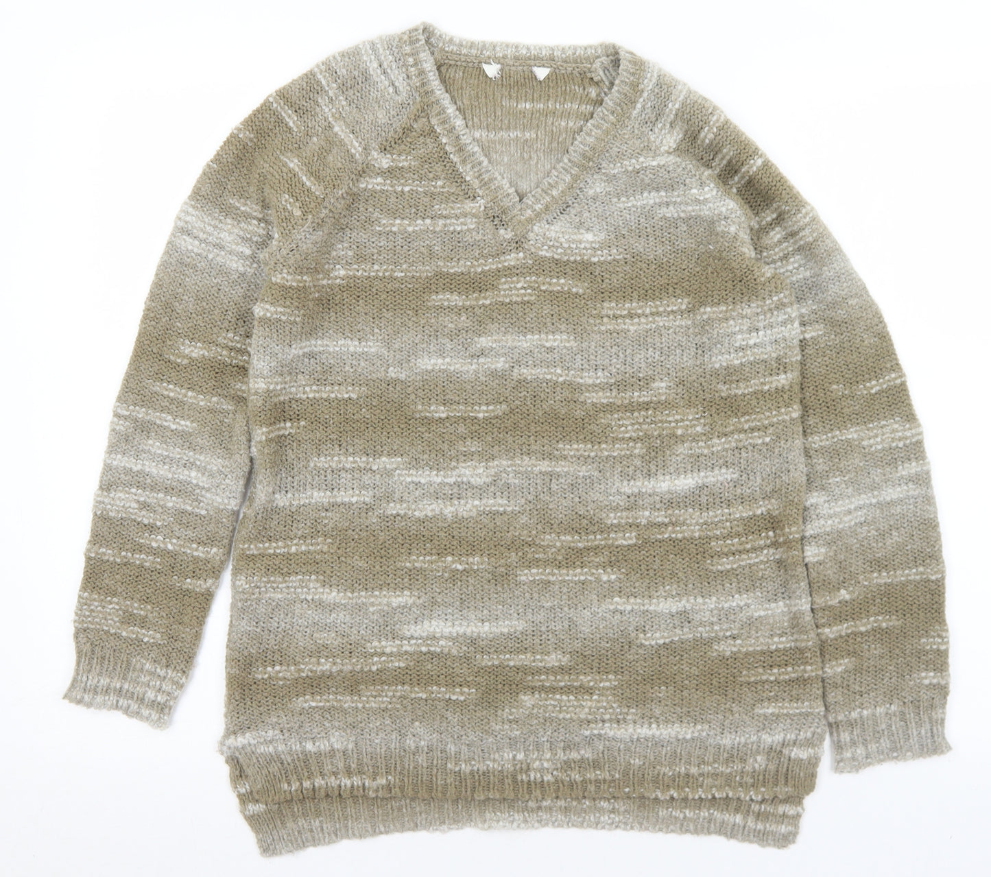 Preworn Womens Beige V-Neck  Acrylic Pullover Jumper Size 10
