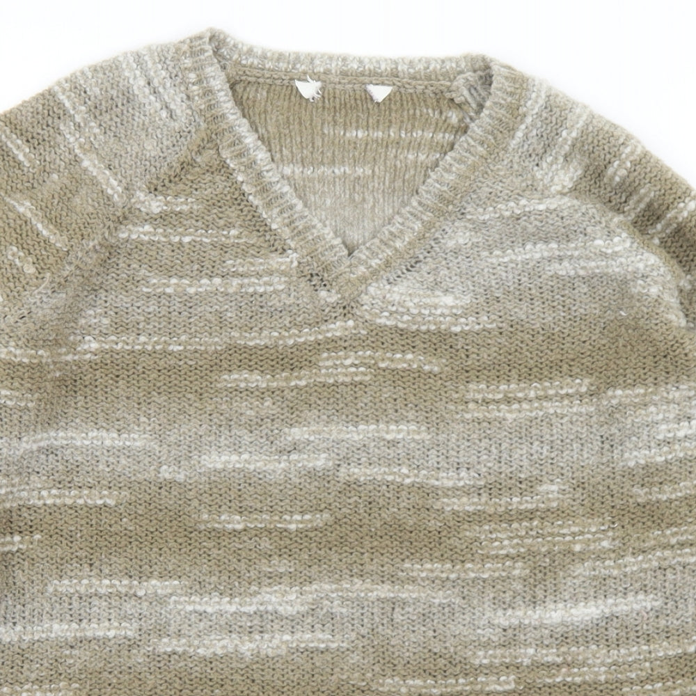 Preworn Womens Beige V-Neck  Acrylic Pullover Jumper Size 10
