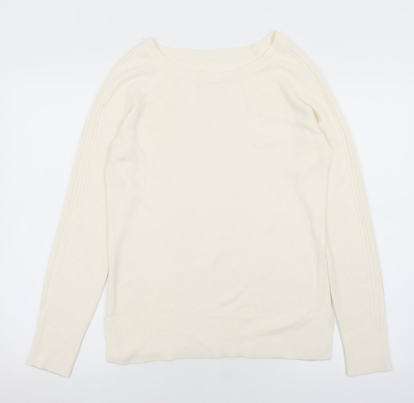 Preworn Womens White Round Neck  Acrylic Pullover Jumper Size M