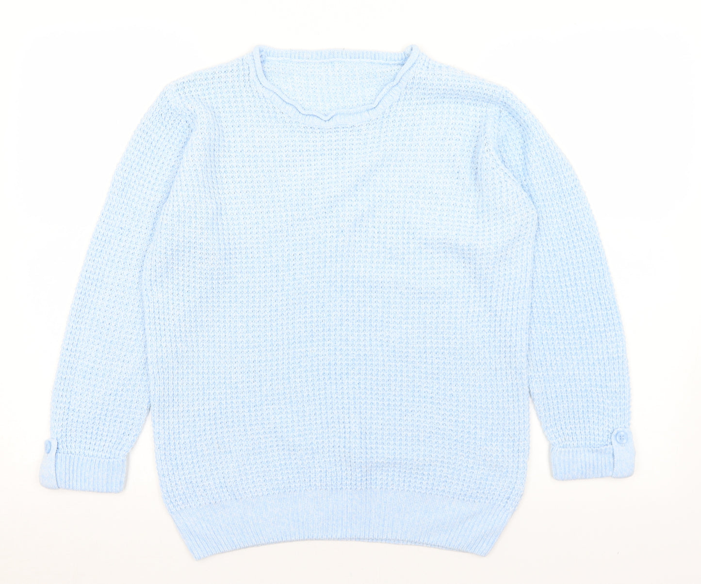 EWM Womens Blue Crew Neck  Acrylic Pullover Jumper Size M