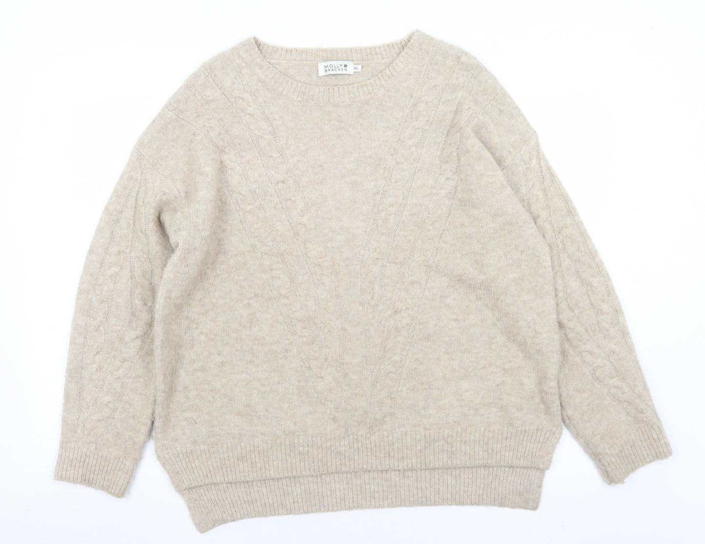 Molly Bracken Womens Beige Crew Neck  Polyester Pullover Jumper Size M   - M/L