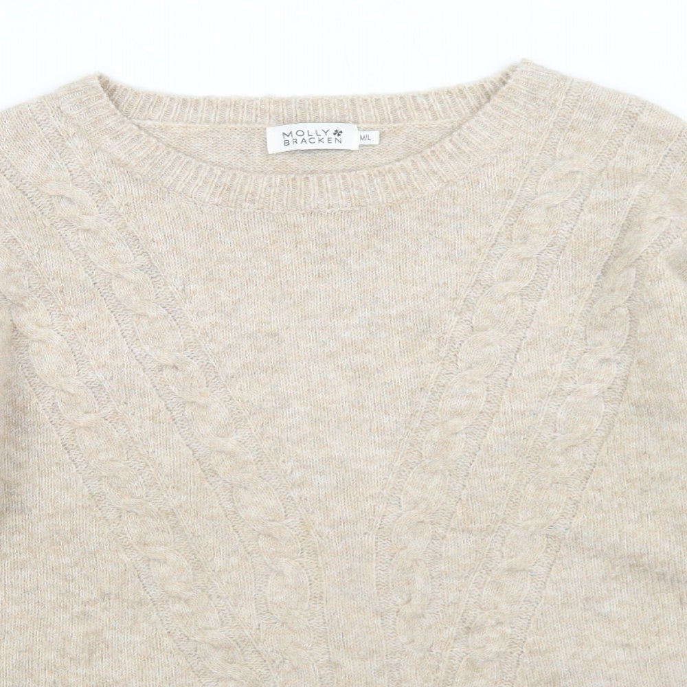 Molly Bracken Womens Beige Crew Neck  Polyester Pullover Jumper Size M   - M/L