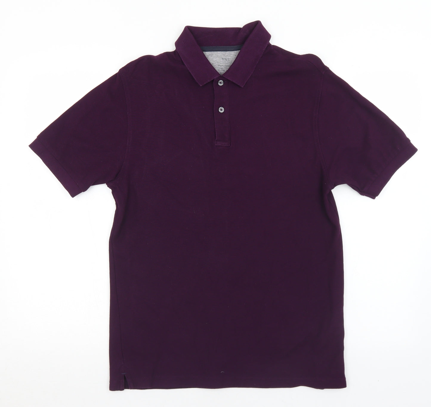 Marks and Spencer Mens Purple  Cotton  Polo Size S Collared Button