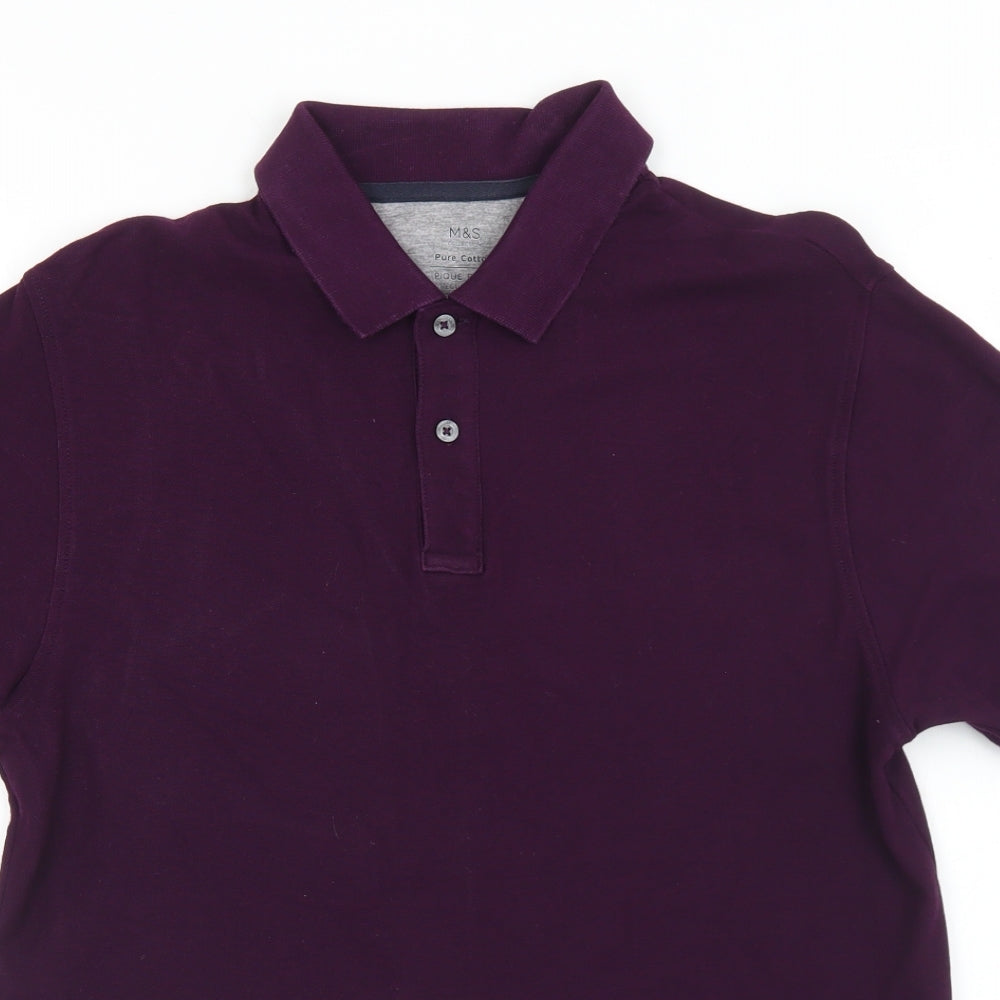 Marks and Spencer Mens Purple  Cotton  Polo Size S Collared Button