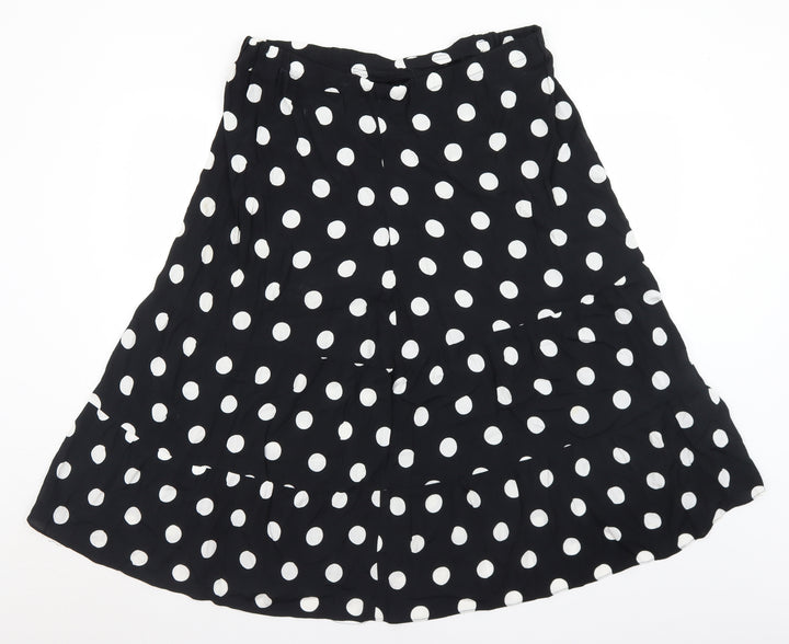 Preworn Womens Black Polka Dot Polyester A-Line Skirt Size 34 in