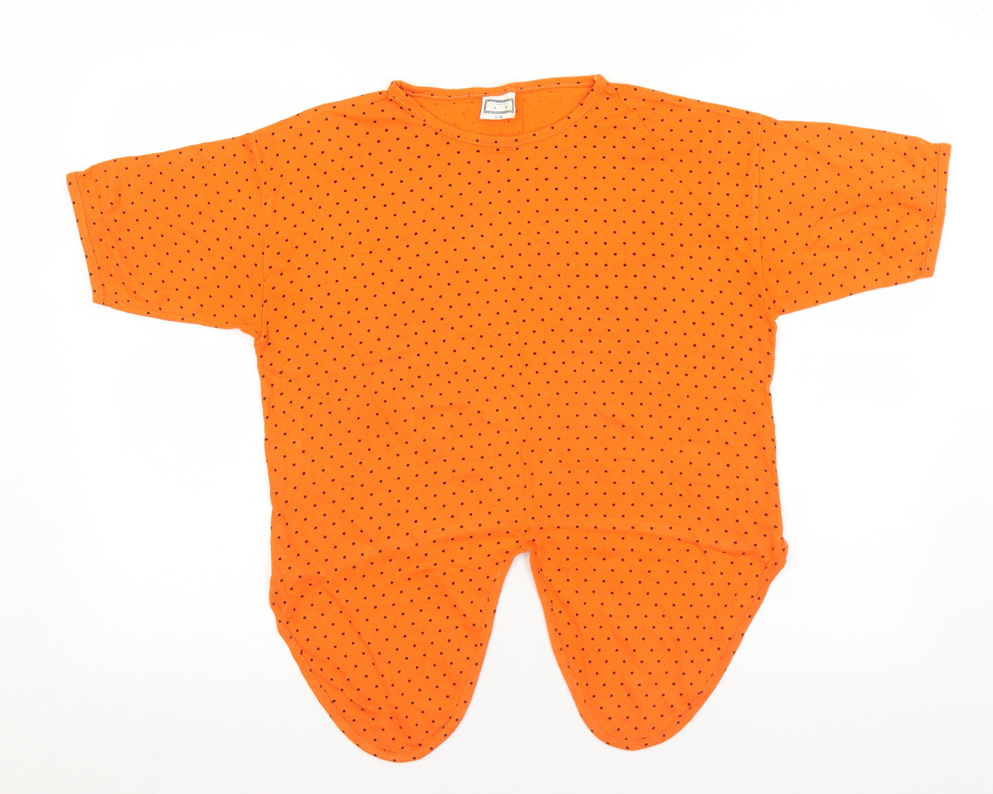 Fiction Womens Orange Polka Dot Cotton Basic T-Shirt Size S Round Neck - S/M