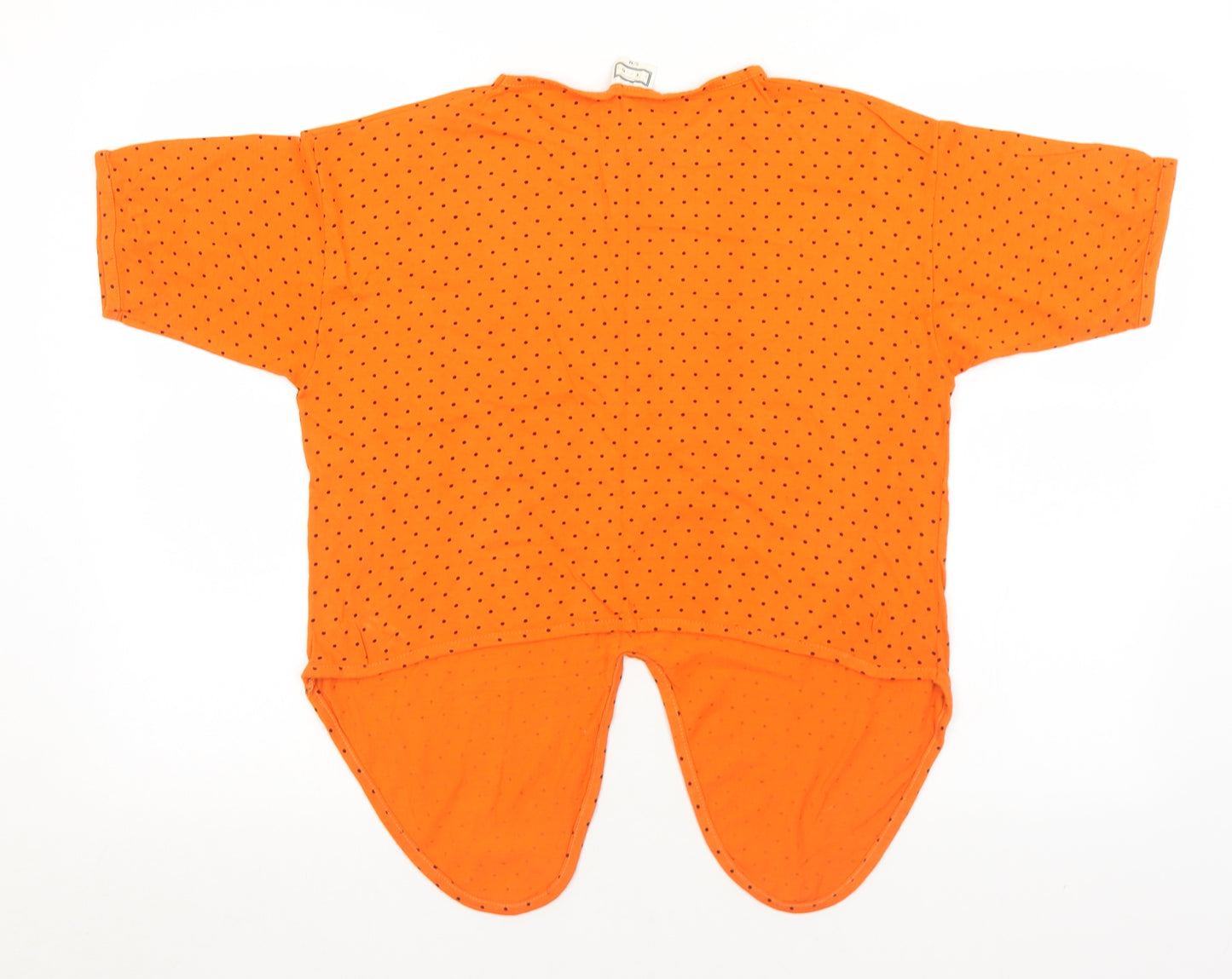 Fiction Womens Orange Polka Dot Cotton Basic T-Shirt Size S Round Neck - S/M