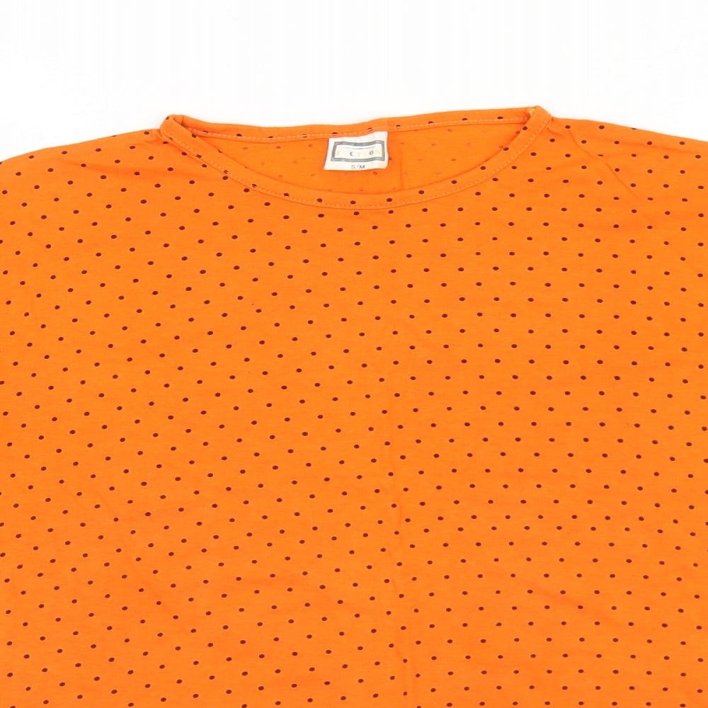 Fiction Womens Orange Polka Dot Cotton Basic T-Shirt Size S Round Neck - S/M