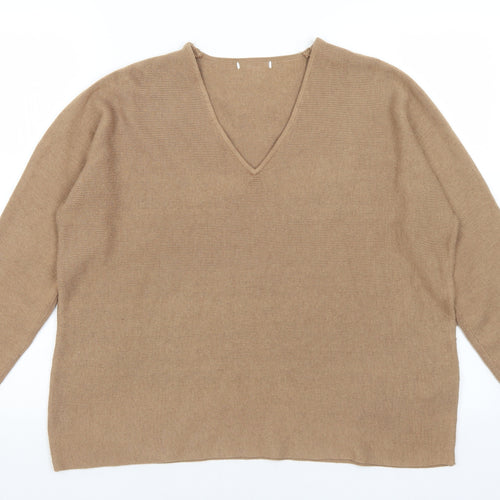 H&M Womens Brown V-Neck  Polyester Pullover Jumper Size L
